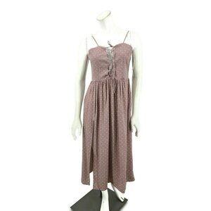 New Flynn Skye Mara Midi Dress Womens M Mauve Cluster Floral Side Slit Lace Up
